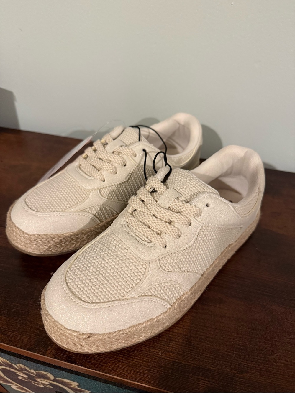 wonder nation Cream Woven-Trim Kids Sneakers